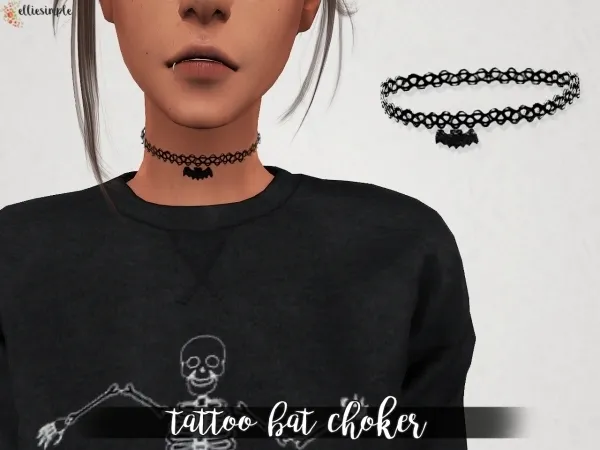 Alpha Elliesimple Tattoo Bat Choker - The Sims 4 Custom Content