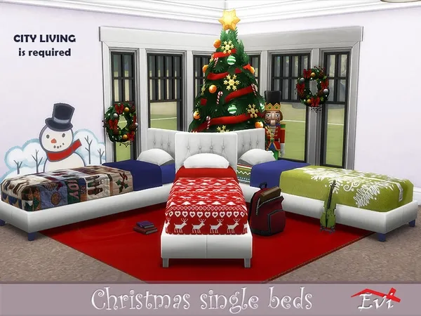 Alpha Christmas single beds - The Sims 4 Custom Content