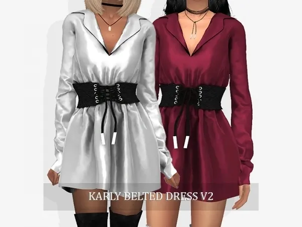 Alpha Karly Belted Dress V2 - The Sims 4 Custom Content