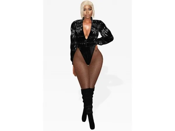 Maxis Match Nicki Minaj Dip Black bodysuit with jacket by alecseycool - The Sims 4 Custom Content