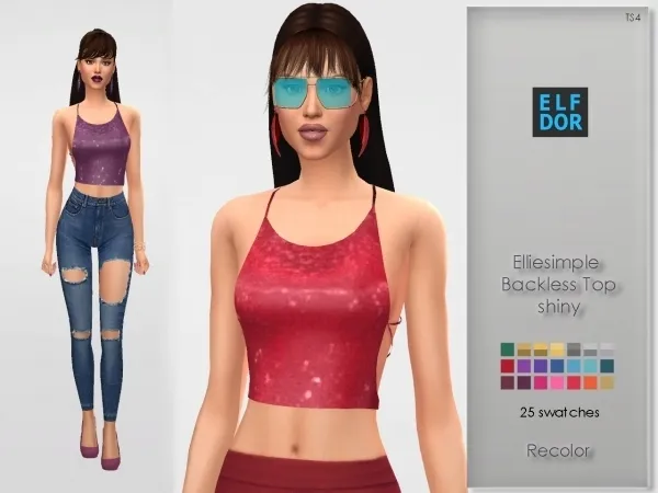 Alpha Elliesimple Backless Top Recolor shiny - The Sims 4 Custom Content