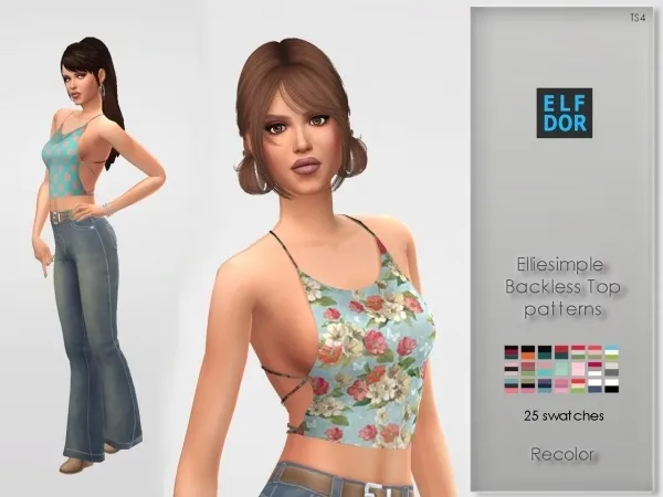 Alpha Elliesimple Backless Top Recolor patterns - The Sims 4 Custom Content