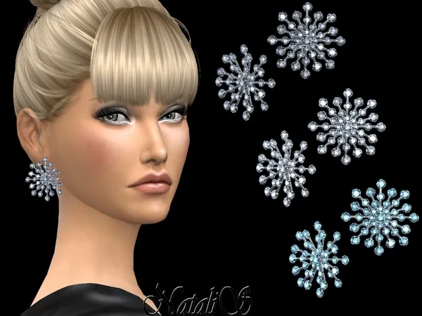 Alpha NataliS_Round crystals snowflake earrings - The Sims 4 Custom Content