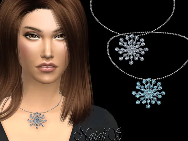 Alpha NataliS_Round crystals snowflake necklace - The Sims 4 Custom Content