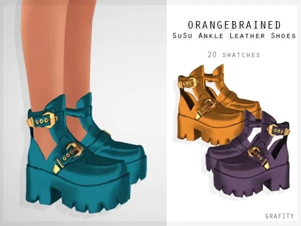 Alpha OrangeBrained SuSu Ankle Leather Shoes by grafity-cc - The Sims 4 Custom Content