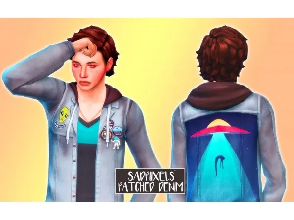 Maxis Match Patched Denim Jacket by sadpiixels - The Sims 4 Custom Content
