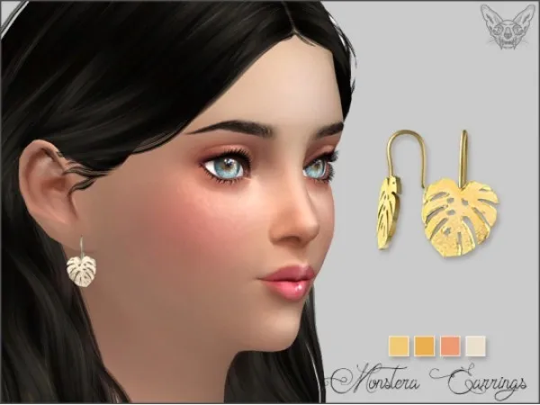 Alpha Monstera Earrings For Kids by giuliettasims - The Sims 4 Custom Content