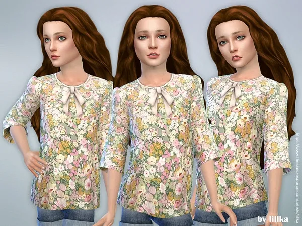 Alpha Printed Blouse for Girls - The Sims 4 Custom Content