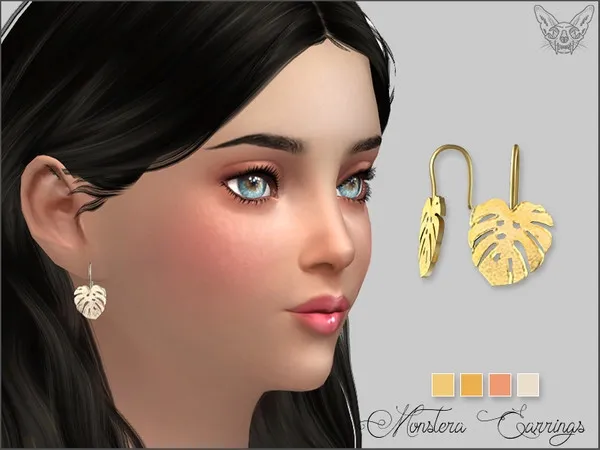 Alpha Monstera Earrings For Kids - The Sims 4 Custom Content