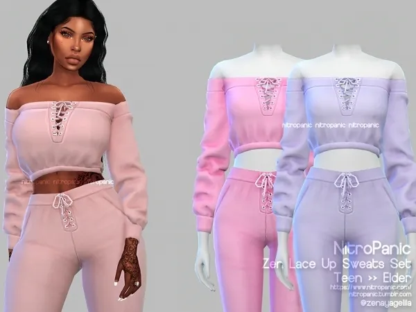 Alpha Z's Lace Up Sweats Top by nitropanic - The Sims 4 Custom Content