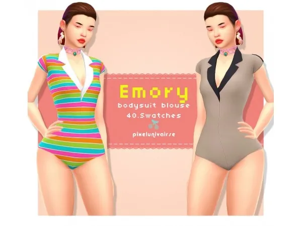 Maxis Match Emory bodysuit blouse (top) by pixelunivairse - The Sims 4 Custom Content
