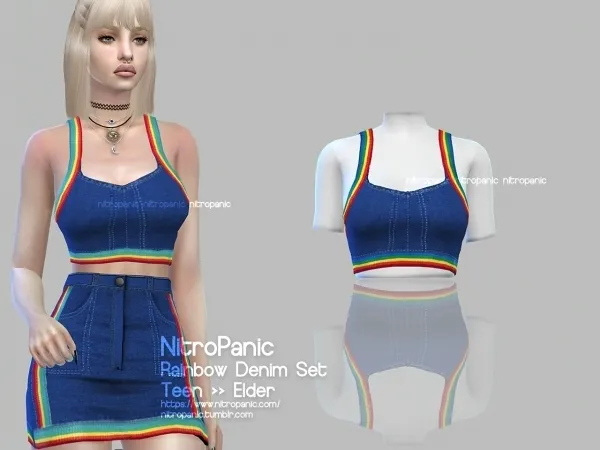 Alpha Rainbow Denim Set (TOP) - The Sims 4 Custom Content