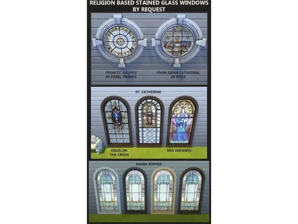 Alpha Stained Glass Windows Religious Theme Base Game Compatible by Simmiller - The Sims 4 Custom Content