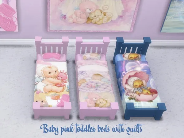 Alpha Baby pink toddler beds with quilts - The Sims 4 Custom Content
