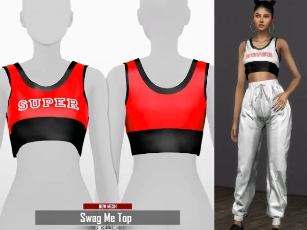 Alpha Swag Me Top (NEW MESH) by ruchellsims - The Sims 4 Custom Content