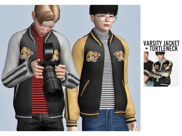 Maxis Match Varsity jacket turtleneck by casteru - The Sims 4 Custom Content