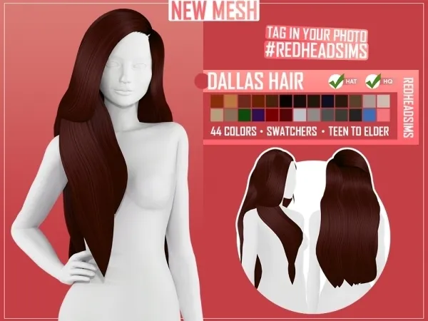 Maxis Match DALLAS HAIR by redheadsims - The Sims 4 Custom Content
