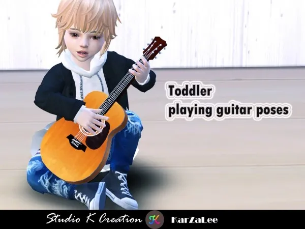 Alpha Toddler playing guitar poses k creation by studio - The Sims 4 Custom Content