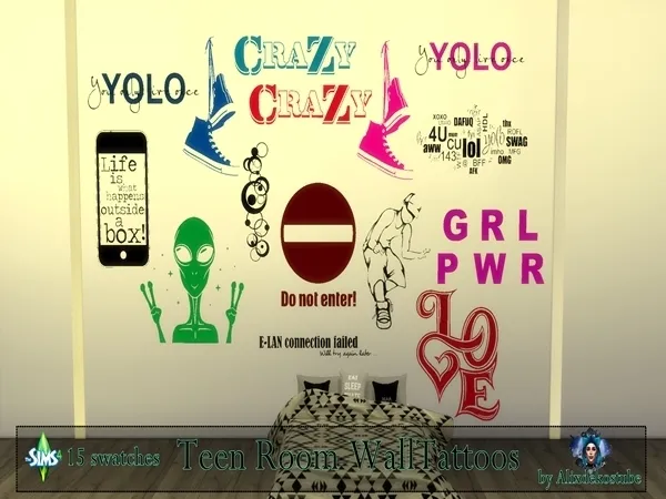 Maxis Match Facebook 400 Follower Gift Teen Room WallTattoos V1 - The Sims 4 Custom Content