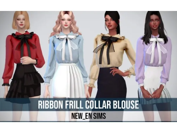 Mix Ribbon Frill Collar Blouse - The Sims 4 Custom Content