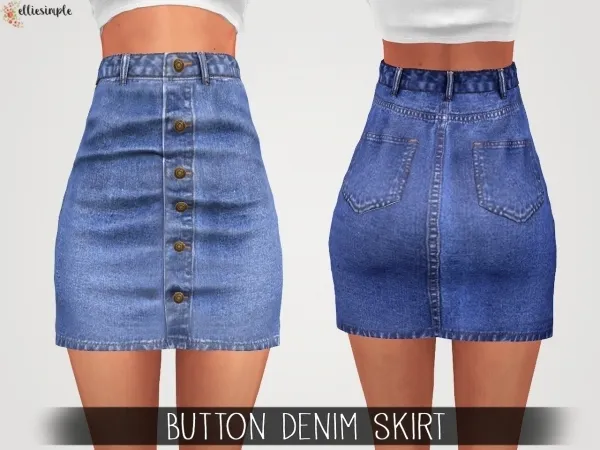 Alpha Elliesimple Button Denim Skirt - The Sims 4 Custom Content