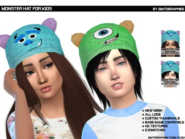 Alpha Monster Hat For Kids - The Sims 4 Custom Content