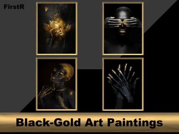 Alpha Black Gold Art Paintings GET TO WORK required - The Sims 4 Custom Content