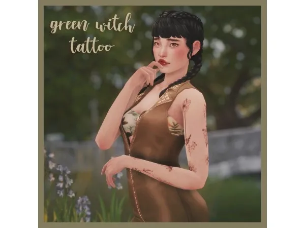 Mix cowplant pizza Green Witch Tattoo - The Sims 4 Custom Content