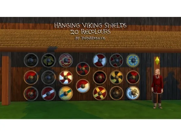 Maxis Match Hanging Viking Shield Wall Decor by tornadosims - The Sims 4 Custom Content