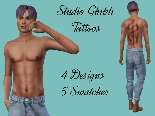 Mix Studio Ghibli Tattoo Set - The Sims 4 Custom Content
