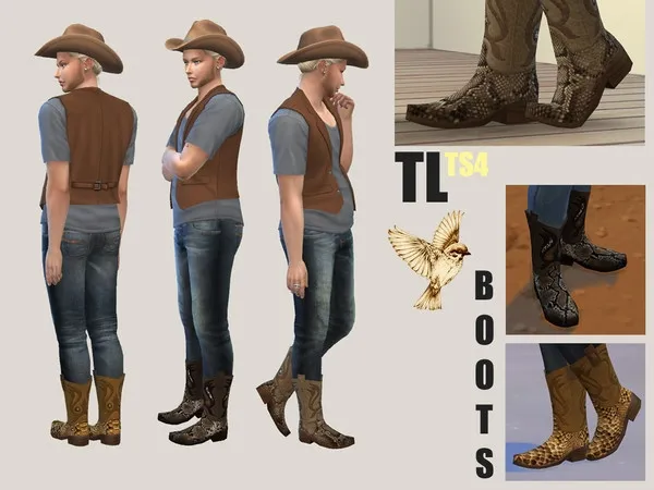 Maxis Match Cowboy Boots MOCKINGBIRD - The Sims 4 Custom Content
