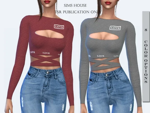 Alpha Top with binding on waist Love - The Sims 4 Custom Content