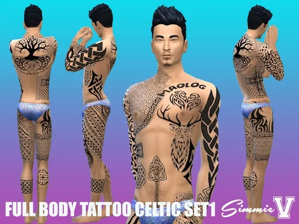 Alpha SimmieV_Full Body Celtic Tattoo 1 - The Sims 4 Custom Content