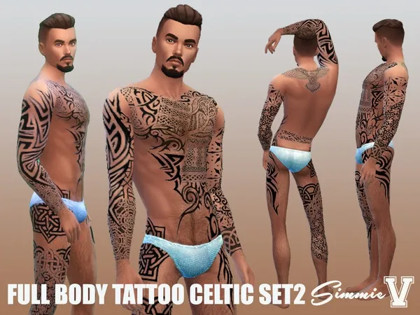 Alpha SimmieV_Full Body Celtic Tattoo 2 - The Sims 4 Custom Content