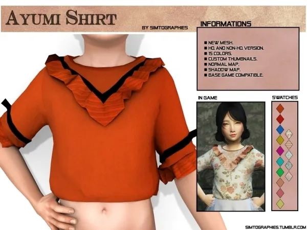 Alpha Ayumi Shirt by simtographies - The Sims 4 Custom Content