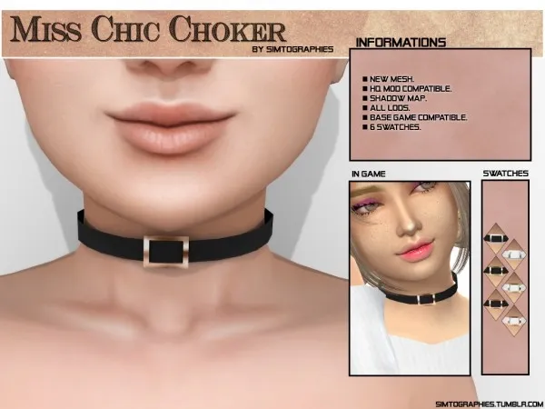 Alpha Miss Chic Choker by simtographies - The Sims 4 Custom Content
