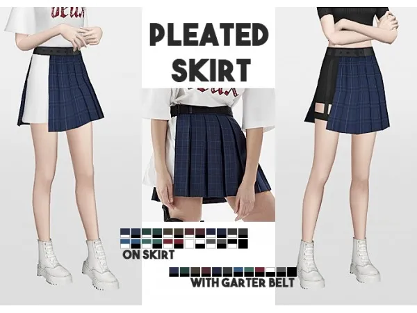 Maxis Match Pleated Skirt On Skirt Pleated Skirt with Garter Belt by waekey - The Sims 4 Custom Content