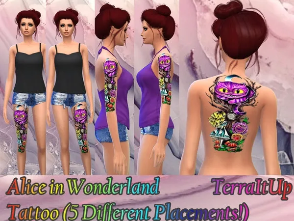 Alpha Alice in Wonderland Tattoo (5 Different Placements) - The Sims 4 Custom Content
