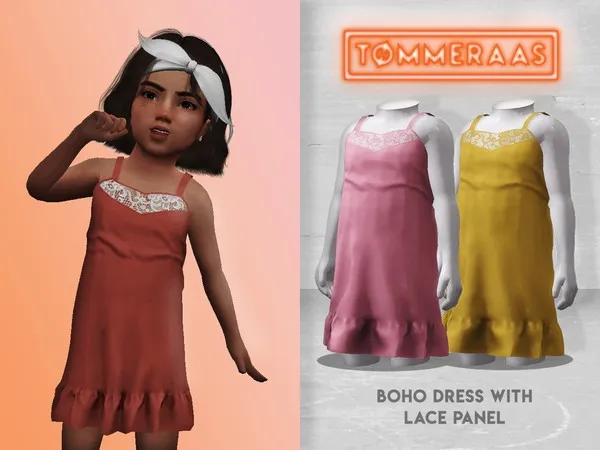 Alpha Boho Dress with Lace Panel - The Sims 4 Custom Content