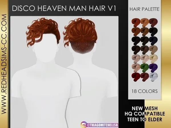Alpha DISCO HEAVEN MAN HAIR V1 by redheadsims - The Sims 4 Custom Content
