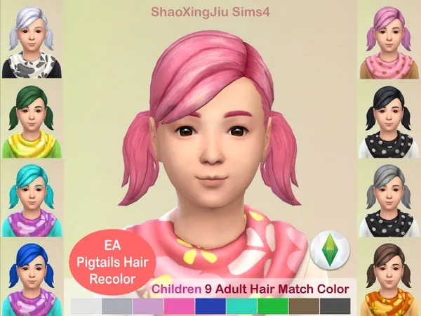 Alpha Kid Pigtails Hair Recolor - The Sims 4 Custom Content