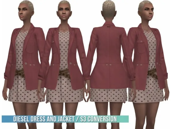 Maxis Match bustedpixels Diesel Dress And Jacket S3 Conversion - The Sims 4 Custom Content