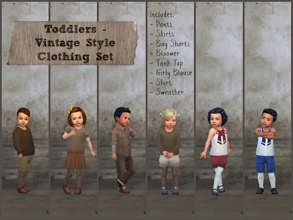 Alpha Vintage Toddlers Everyday Wear Set Toddlers Cats and Dogs - The Sims 4 Custom Content