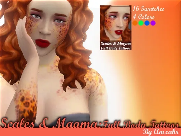 Alpha Scales Magma Full Body Tattoos - The Sims 4 Custom Content