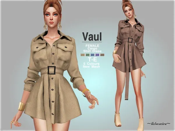 Alpha VAUL Cargo Shirt Dress - The Sims 4 Custom Content
