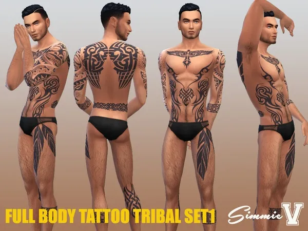 Mix SimmieV_Full Body Tribal Tattoo 1 - The Sims 4 Custom Content