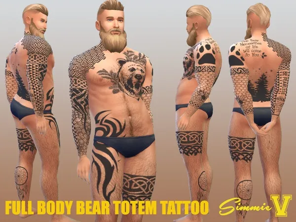 Mix SimmieV_Full Body Bear Totem tattoo - The Sims 4 Custom Content