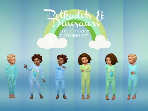Alpha Polkadots And Dinosaurs Toddlers Clothing Set - The Sims 4 Custom Content