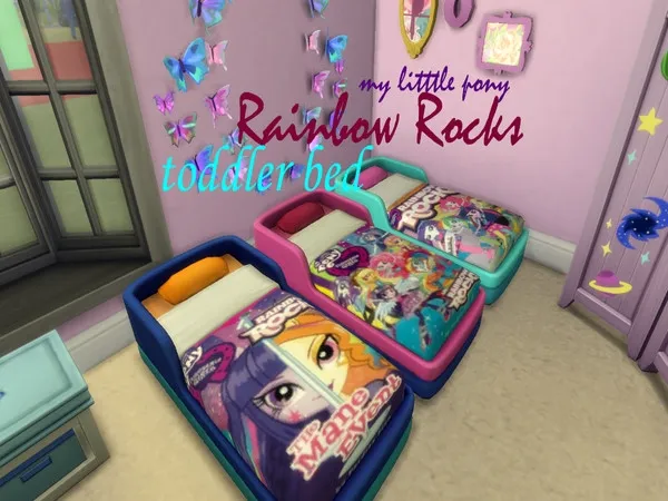 Alpha Rainbow rocks toddler bed - The Sims 4 Custom Content