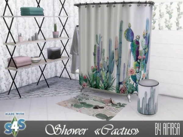 Alpha Shower and decor Cactus by afirsa - The Sims 4 Custom Content